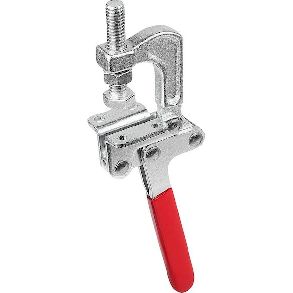 Pull Clamp, W. St. Cage, F1=3000, Standard 1/2-13X2, 5, Stainless Steel Bright, Comp:Plastic Comp:Red